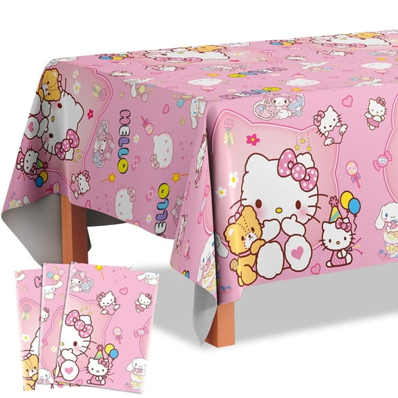 Hello Kitty Supplies - Hello Kitty Table Cover, 3 Pcs Hello Kitty Table Decorations/ Hello Kitty Tablecloth for Hello Kitty Birthday Party Decorations Supplies