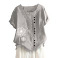 thumbnail image 1 of JUNWELL Blouses pour Femmes Imprimé Pissenlit Mignon Col Rond Manches Courtes Retroussées Tunique Mode Coton et Lin Chemises d'Été Gris TTG, 1 of 4