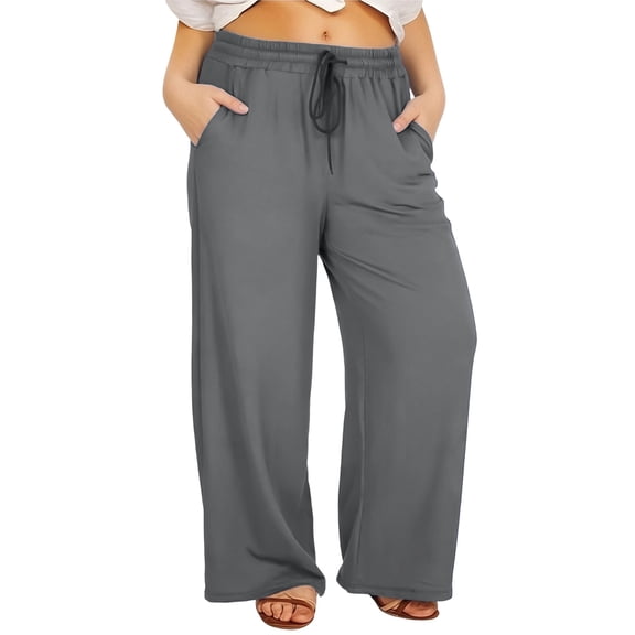 Women's Plus Size Yoga Pants Wide Leg Pants with Elastic Waist Drawstring Flowy Casual Trousers with Pockets Cozy Loungewear Lightweight Summer Outfits Dark Gray 4XL