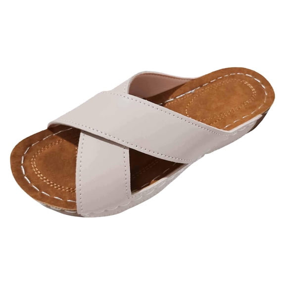 HNMKIU Women's Sandals Strap Solid Thick Soled On Style for Everyday Wear Retro Beach Slide Indoor Outdoor Footwear with Comfortable Cushioning Beach Shoes Beige,6.5