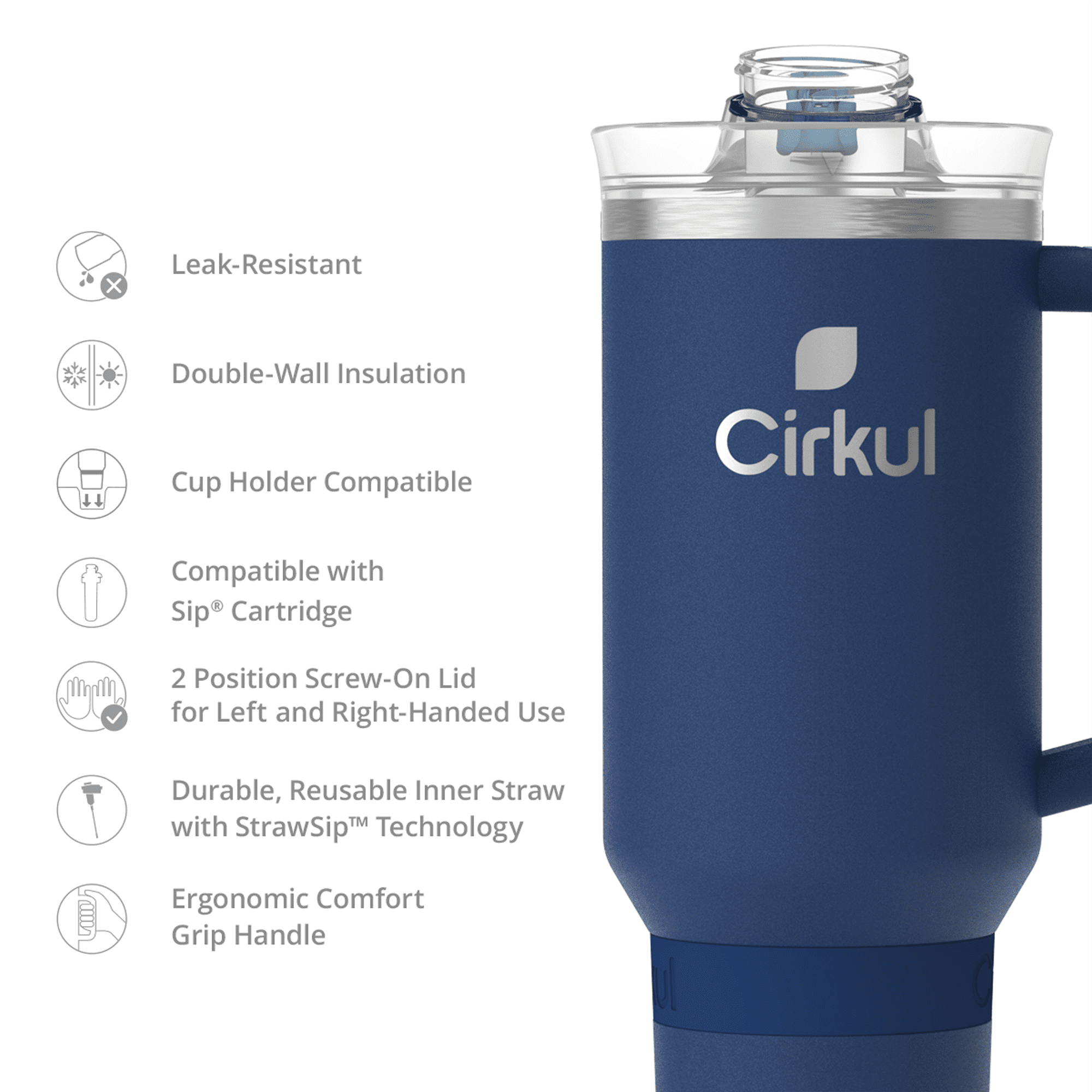 Cirkul 40oz All-Day StrawSip Double-Wall Insulated Stainless Steel Tumbler with Handle, Midnight Blue (Dark Blue)
