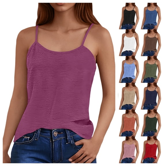 Fgnfyis Summer Tops for Women Solid Color Sleeveless Cool Vest Wrinkled Backless Loose Suspender Neck Style Sleeveless Tops for Women RD2 M