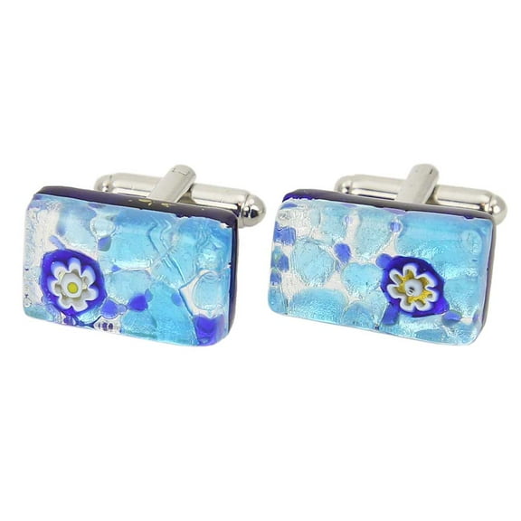 GlassOfVenice Murano Glass Venetian Classic Rectangular Cufflinks - Aqua Blue