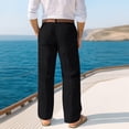 thumbnail image 4 of Domuza Linen Pants for Men Casual Trendy Straight Leg Pleated Dress Trousers Spring Summer Lightweight Loose Fit Beach Pants with Pockets Black L, 4 of 5