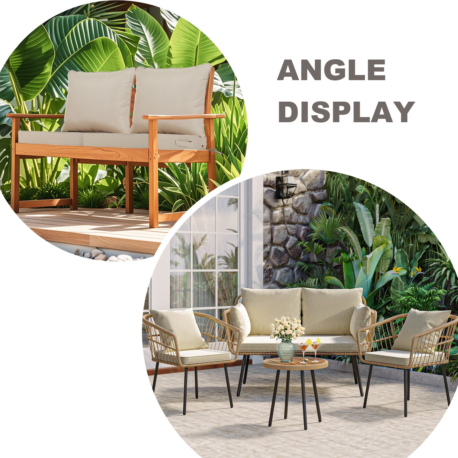 24 x 24 Inch Outdoor Deep Seat Cushion Set - Waterproof Fade-Resistant Patio Furniture Cushions with Removable Covers, Adjustable Straps & Handles for Chairs, Sofa, Couch (2-Piece)