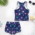 thumbnail image 6 of COEQINE Summer Girls Tankini 2 Piece Swimsuit with Chest Pads for Ages 10-11 Racerback Bathing Suits for Kids Soft Comfortable Crewneck Top and Swim Shorts Beach Wear, Purple Green Star, 6 of 8