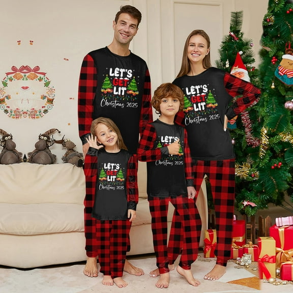 Onlypjs Matching Family Christmas Pajamas Sets for Men, Women and Couples – Let's Get Lit Christmas 2025 Pajamas – Funny Family Christmas Pajamas Matching Sets