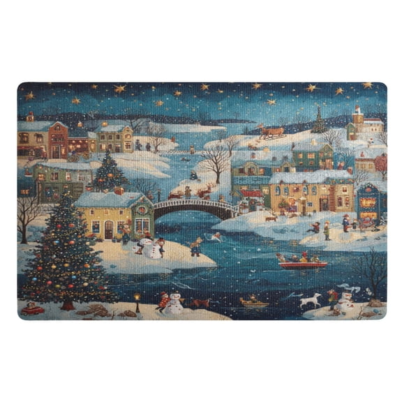 32x20 Inch Doormat Indoor Entrance Mat Entrance Welcome Mat Outdoor Mats for Front Door Whimsical Christmas Scene