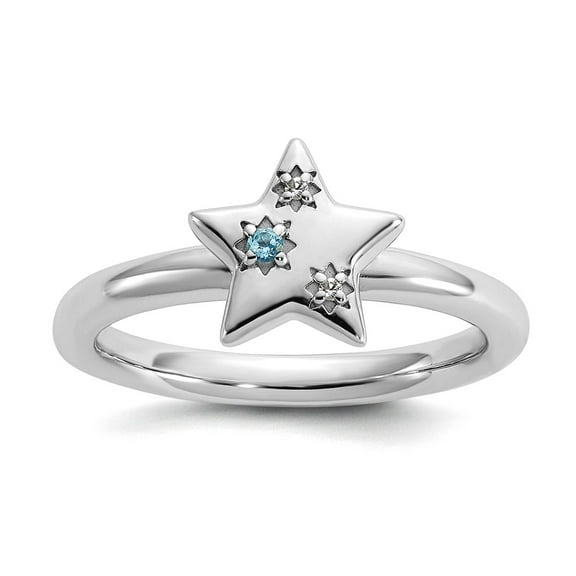 2.5mm 925 Sterling Silver Stackable Rhodium Plated Blue White Topaz Star Ring Size 8 Stackable Ring for Women