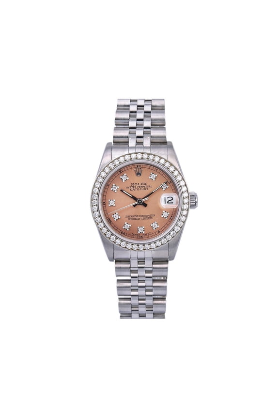 Pre-Owned Rolex Lady-Datejust Diamond Watch, 68240 31mm, Pink Custom Diamond Dial With Stainless Steel Jubilee