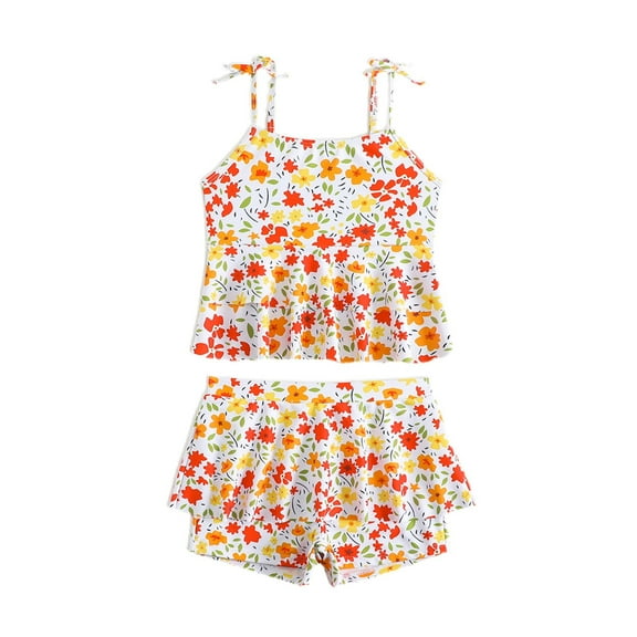 WOYY Toddler Girls Floral Tankini Swimsuit Ruffle Beach Bathing Suit