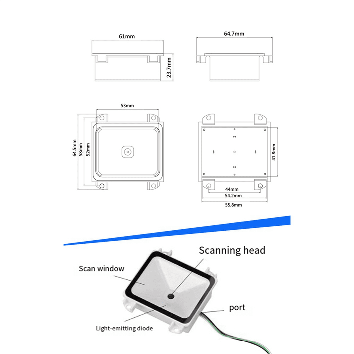 2X Embedded 2D Barcode Scanner USB QR Barcode Reader RS232 TTL Interface Kiosk Small Fixed Installation Barcode Printer
