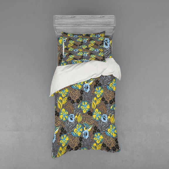 Ambesonne Abstract Bedding Set 3 Pcs, Flowers Circled Detail, Twin, Multicolor