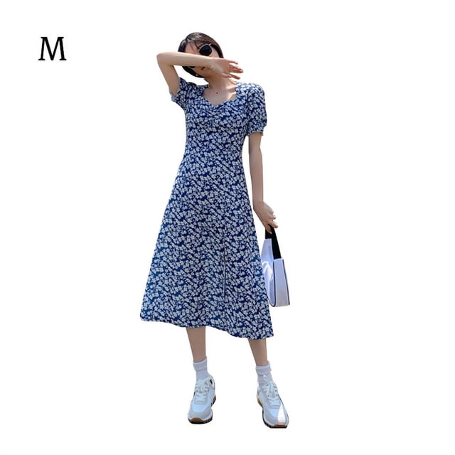 Vestido de mujer Vestido largo informal de gasa sedosa con abertura sexy con estampado floral, M Noticed AP001314-01B