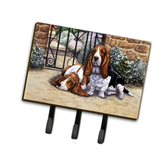 Carolines Treasures BDBA0312TH68 Basset Hound at the gate Leash or Key Holder Triple Hook multicolor