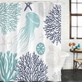 thumbnail image 2 of Teal Navy Blue Coastal Bathroom Shower Curtains with 12 Hooks Polyester Waterproof Shower Curtain for Stalls and Bathtubs Coral Jellyfish Nautical Decorative Bathroom Privacy Curtain 48x72 Inches, 2 of 9