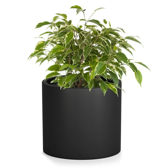 Fox & Fern Black Planter, Plant Pots Indoor, Planters for Indoor Plants, 12 Inch Pots for Plants - Fits Mid Century Modern Plant Stand - Drainage Plug - Fiberstone - Stone Black - 12 Inch Plant Pot