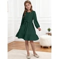 thumbnail image 5 of Usaibhir Girls Long Sleeve Dresses Kids A Line Pleated Wrap Belt Crew Neck Flowy Holiday Midi Dress 5-14T, 5 of 11