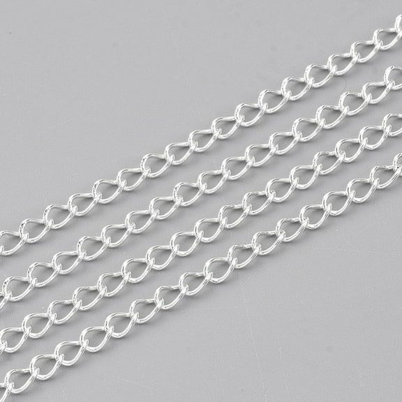 3.28 Feet 304 Stainless Steel Curb Chains Twisted Chains Soldered Silver color Plated 4x2.5x0.5mm 304 Stainless Steel
