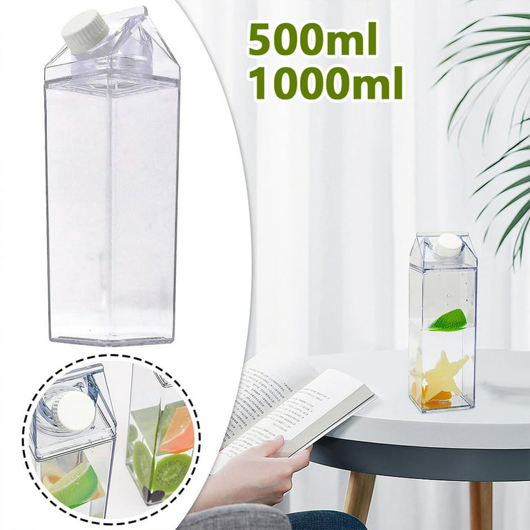 17 oz Milk Carton Water Bottles Plastic Clear Portable Reusable Box Shaped  Container Juice Tea Jug for Travelling Sports Camping Outdoor Activities (2