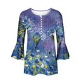 thumbnail image 4 of Womens Tops Ladies Top Floral Print V-Neck Short Sleeve Button T-Shirt Beige L, 4 of 5