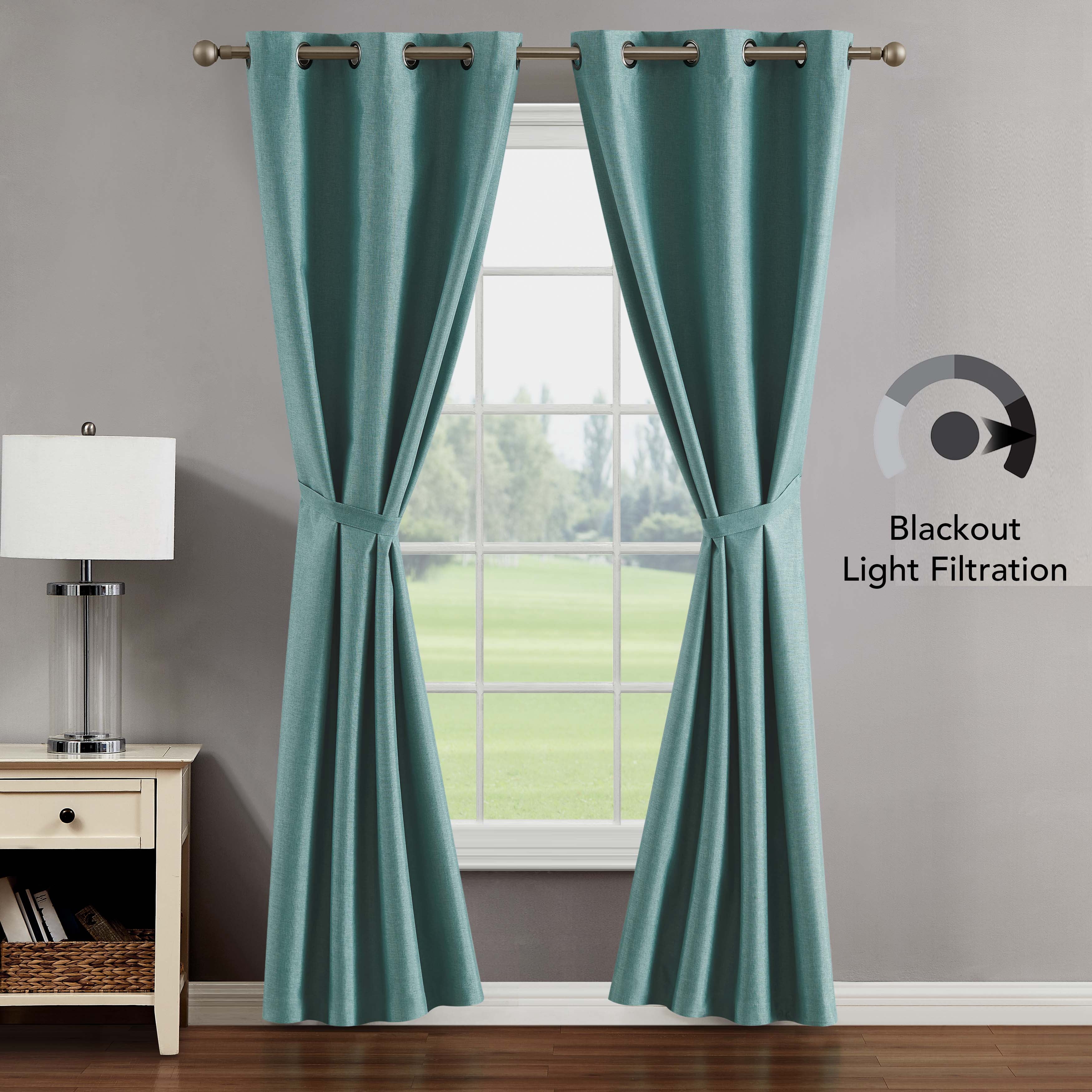 Legrae Blackout Thermal Insulated Grommet Curtains, Set of 2 Panels with Tiebacks, Turquoise, 38" x 84"
