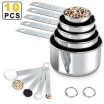 Measuring Cups and Spoons Set of 10, 5 Stainless Steel Cups and 5 Spoons for Kitchen Cooking Baking