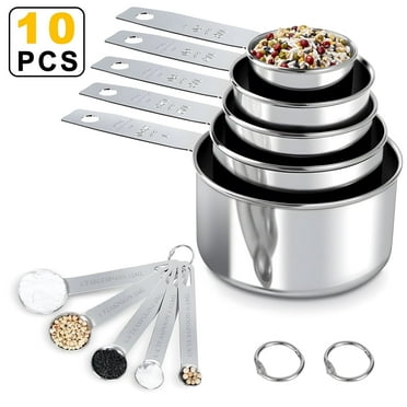 Measuring Cups and Spoons Set of 10, 5 Stainless Steel Cups and 5 Spoons for Kitchen Cooking Baking