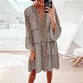 thumbnail image 1 of EGNMCR Robes de Vacances pour Femmes Mode Printemps et Été Décontractée Col en V Manches Trois-Quarts Robe Imprimée, 1 of 6