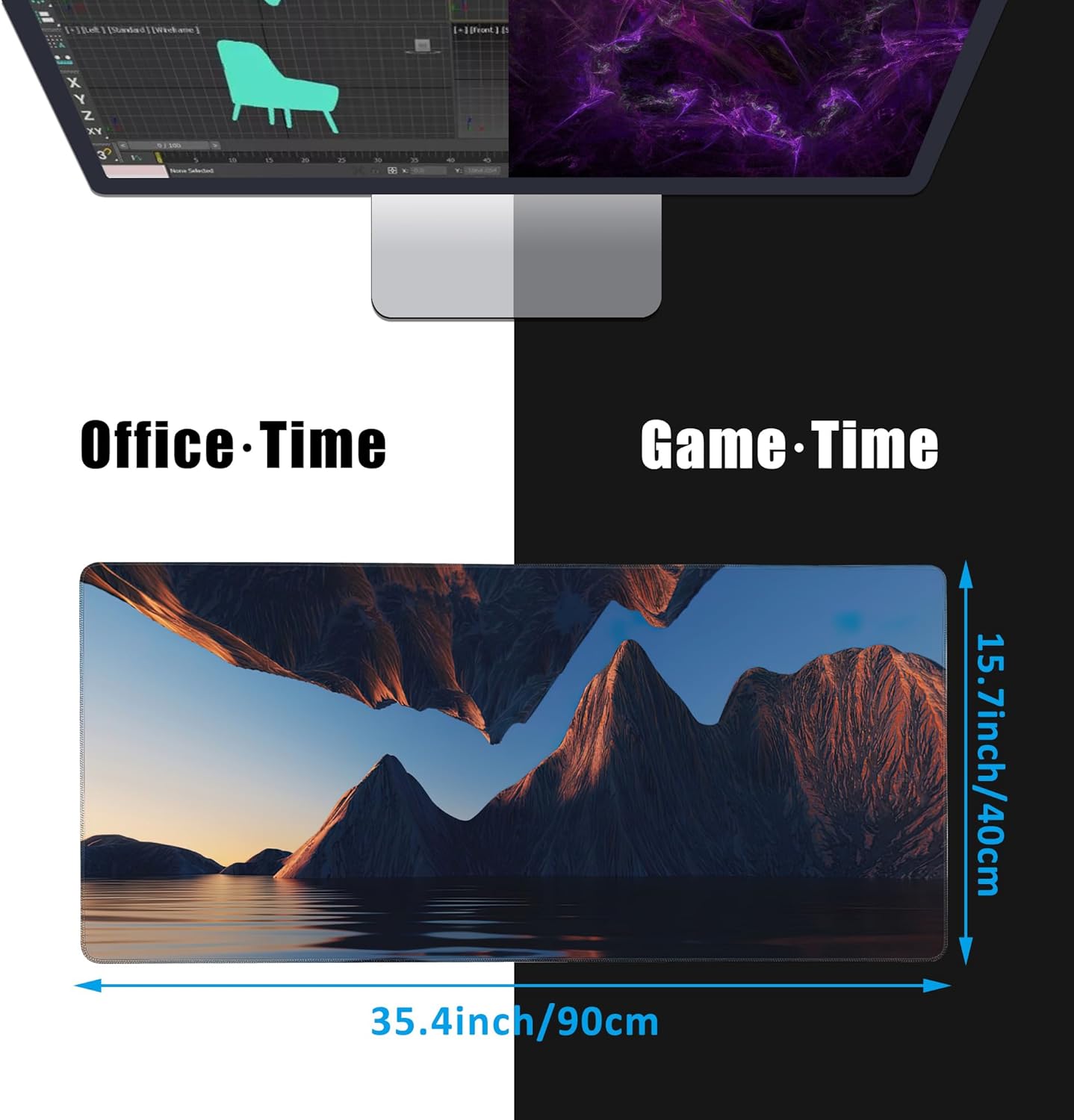 Fantasy Landscape Large Gaming Mouse Pad,Waterproof Desk Mat for Desktop,Non-Slip Rubber Base Mousepad with Stitched Edges for Laptop Office and Home 35.4X15.7 Inch