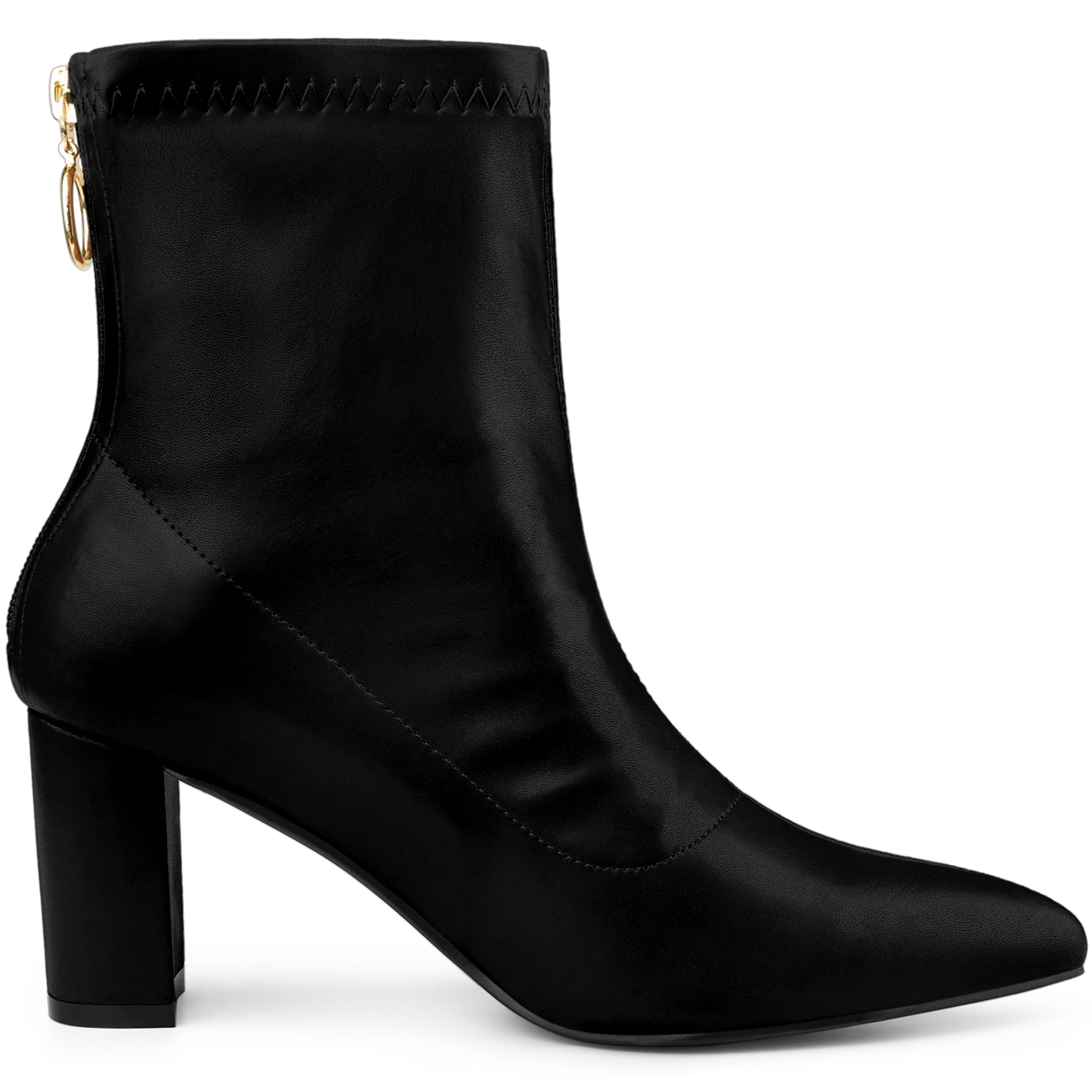 DARING DIVA Women's Pointed Toe Back Zip Block Heel Ankle Boots Black 6