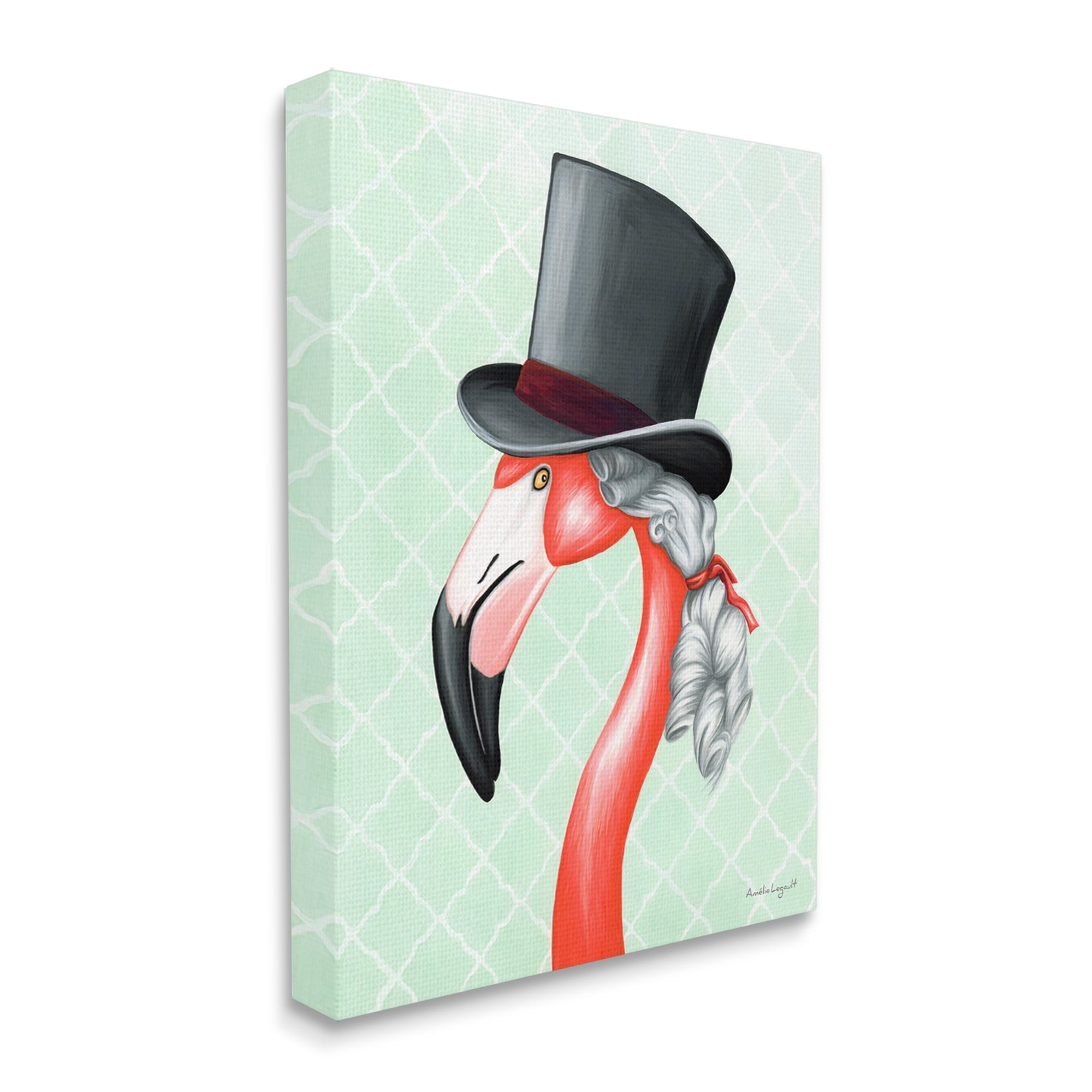 Stupell Industries Flamingo Old-Fashioned Hair Top Hat Patterned Squares Graphic Art Gallery Wrapped Canvas Print Wall Art, Design by Amelie Legault