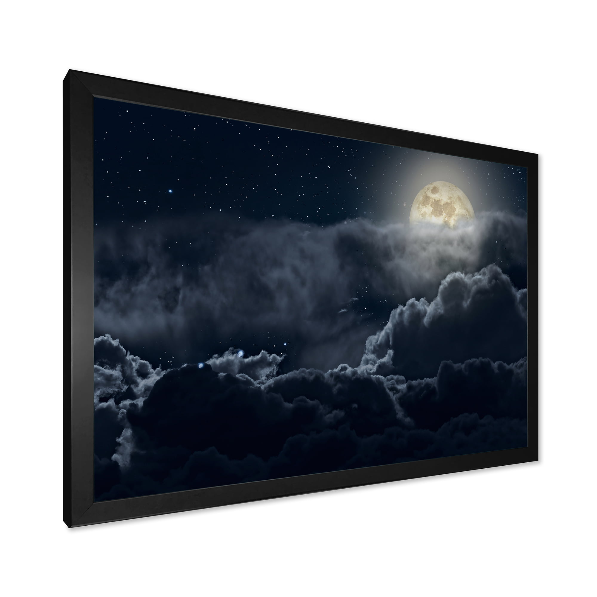 Designart 'Cloudy Full Moon Night With Stars' Nautical & Coastal Framed Art Print