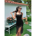 thumbnail image 4 of Vestido Midi Ajustado Fruncido para Mujer, Cuello Cuadrado, Sin Mangas, Bajo con Volantes, Vestido de Fiesta para Discoteca, Negro, Talla S, 4 of 7