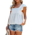 thumbnail image 2 of Women'S Casual Square Neck Ruffle Cap Sleeve Peplum Babydoll Blouse Tank Top White XXL, 2 of 8