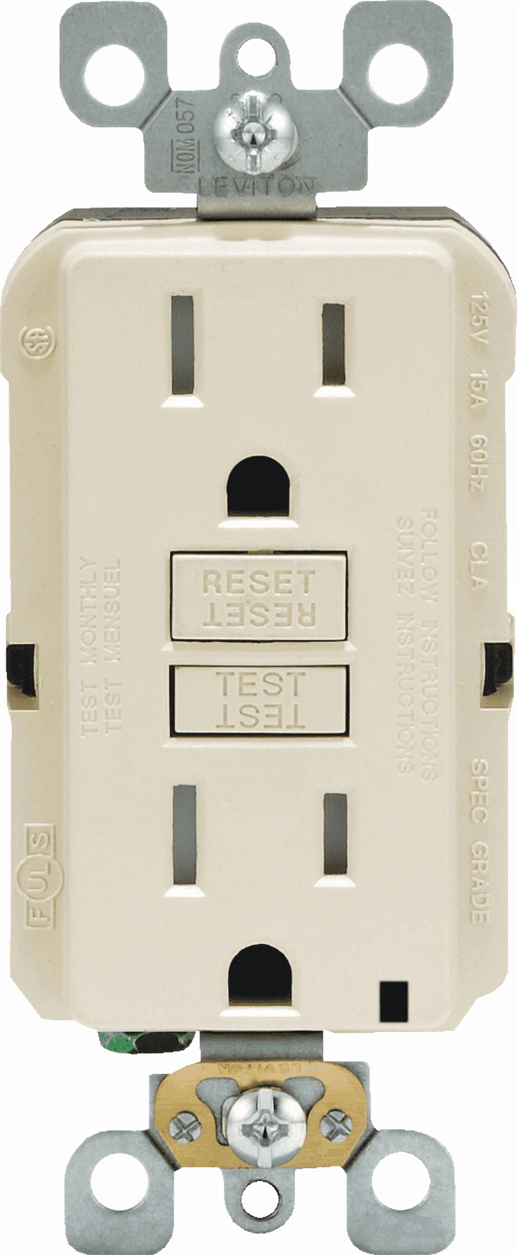 Leviton Tamper-Resistant GFCI Receptacle in Almond — UL Listed for US Residential Electrical Code Compliance, Drop-in NEC-Standard Wiring