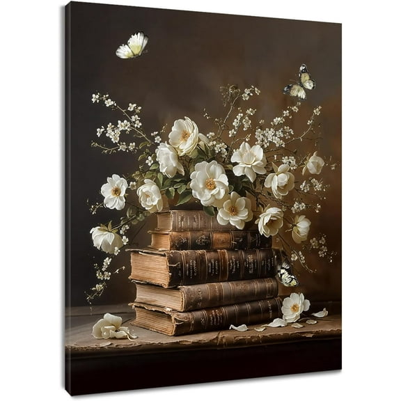 Watercolor Floral Canvas Wall Art Blue Watercolor Flower and Green Leaf Nature Botanical Art Wall Decor for Living Room Bathroom Bedroom Rustic Plant Picture Wall Decor Framed Wall Art,12x16 Inches