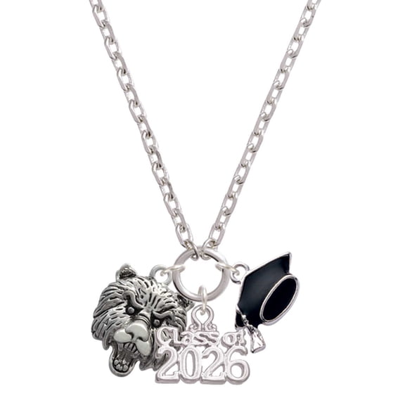 Delight Jewelry Silver-tone Large Bear - Mascot - Class of 2026 Graduation Zoey Charm Necklace, 28"