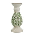 thumbnail image 2 of A&B Home White Ceramic Pillar Candleholder with Green Floral Motif 5.3" x 5.3" x 12.4", 2 of 6