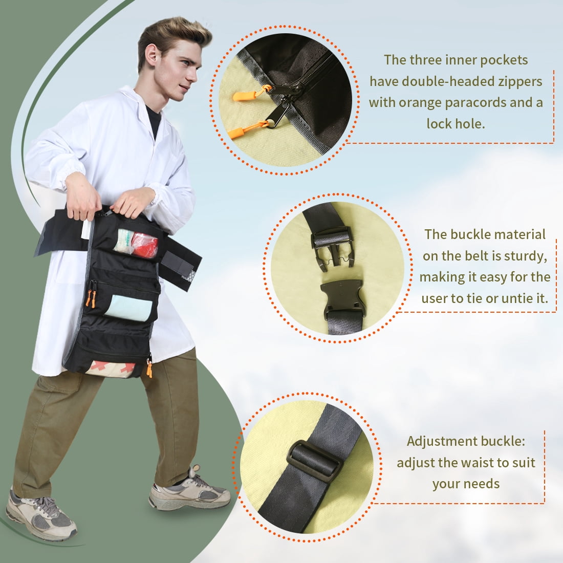 EHUCONPERS First Aid Waist Bag EMS, Three-Piece System, IFAK, Emergency Medical Supplies, 1PC