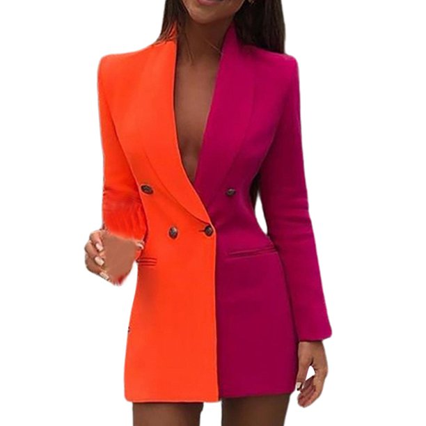 Gibobby Vestidos de sueter para mujer Falda de traje de cárdigan con cuello en V de negocios con patchwork de bloques de color para mujer(Rojo,G)
