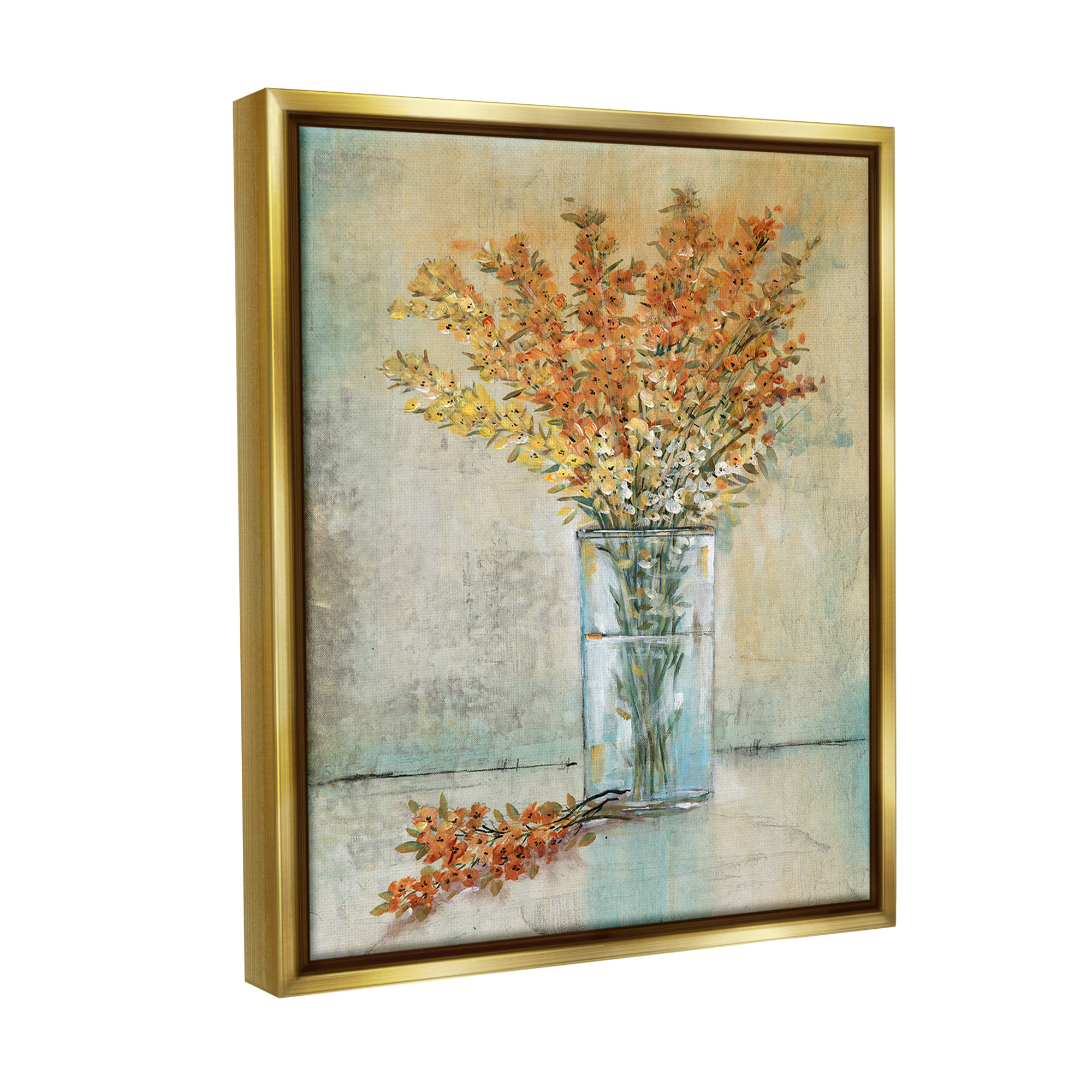 Stupell Industries Orange Sprigs in Vase Botanical & Floral Painting Gold Floater Framed Canvas Art Print Wall Art, 25 x 31