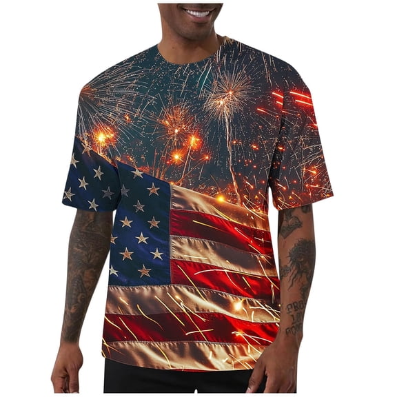 Gamivast Plus Size 4Th of July Patriotic T-Shirts for Men USA American Flag Short Sleeve Crewneck Stars And Stripes Paint Splatter Casual Loose Fit Summer Tops