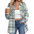 thumbnail image 5 of vigerkar Womens Buffalo Plaid Flannel Shirt Jacket Long Sleeve Collar Button Down Shacket Coats Lightweight Tops (Green, L), 5 of 7