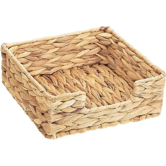 Hyacinth Napkin Holder for Table, 7" x 7" x 2.6" Wicker Baskets and Water Hyacinth Serving Tray for Paper, Farmhouse Wicker Baskets for Kitchen Restaurant Dinner, 1 Pack