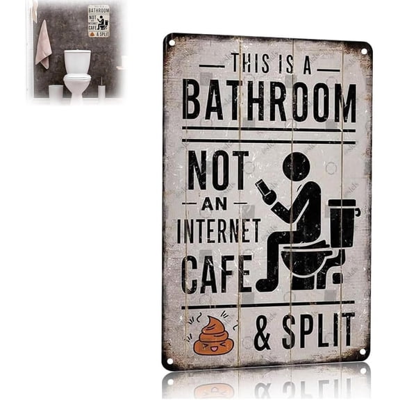 This Is a Bathroom Not an Internet Cafe Humorous Metal Wall Sign, Vintage Rustic Aluminum Decor with Poop Emoji, 8x12 Inches for Toilet, Home Office, Dorm, Man Cave
