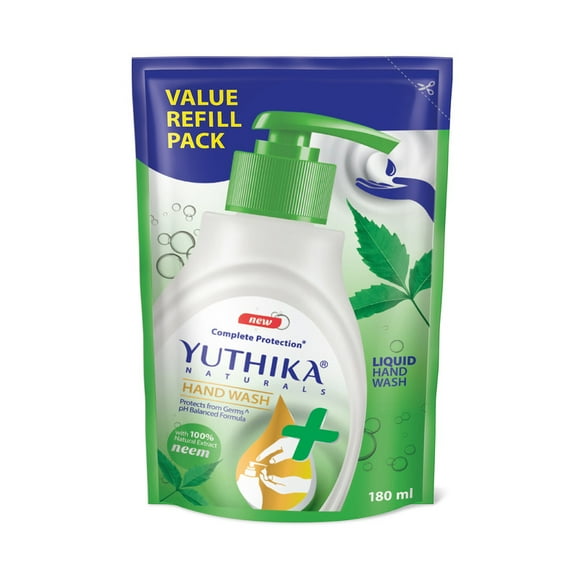 Yuthika Naturals Complete Protection Hand Wash with 100% Natural Extracts for Hand Hygiene & Germ protection with pH Balanced Formula 180ml Neem