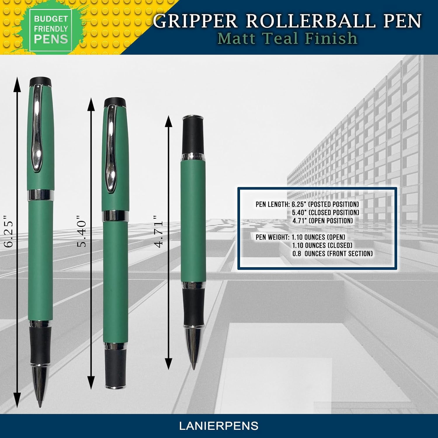 Gripper Rollerball Pen - Matt Teal with Anti Slip Grip (Budget Friendly Pen)