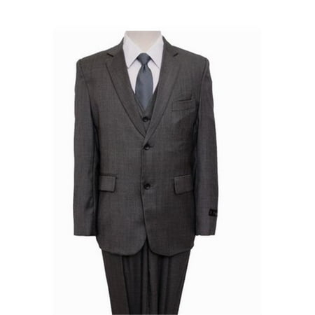 - Mens Suits Windowpane 2 Button Front Closure Interior Pick Stitching Boys Suits Grey - 16
