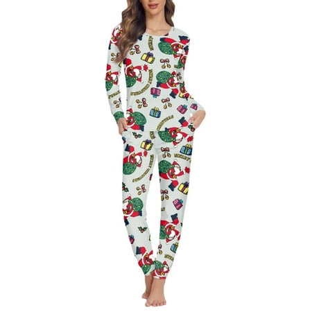 

FKELYI Cute Santa Long Sleeve Pj 2-Pack Polyester Sleepwear for Women Pajama Set Christmas Gift Leisure Size 5XL Ladies Pajamas for Pjs Party
